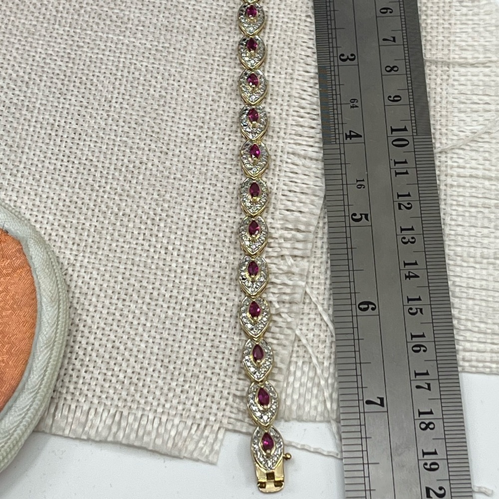 Vintage Gold-Over-Sterling Ruby & Diamond Accent Bracelet - 7.25” - Picture 17 of 17